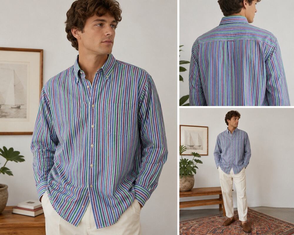 VTG 80s L.L.Bean USA Oxford Cloth Stripe Button Down Shirt Large Tall Cotton